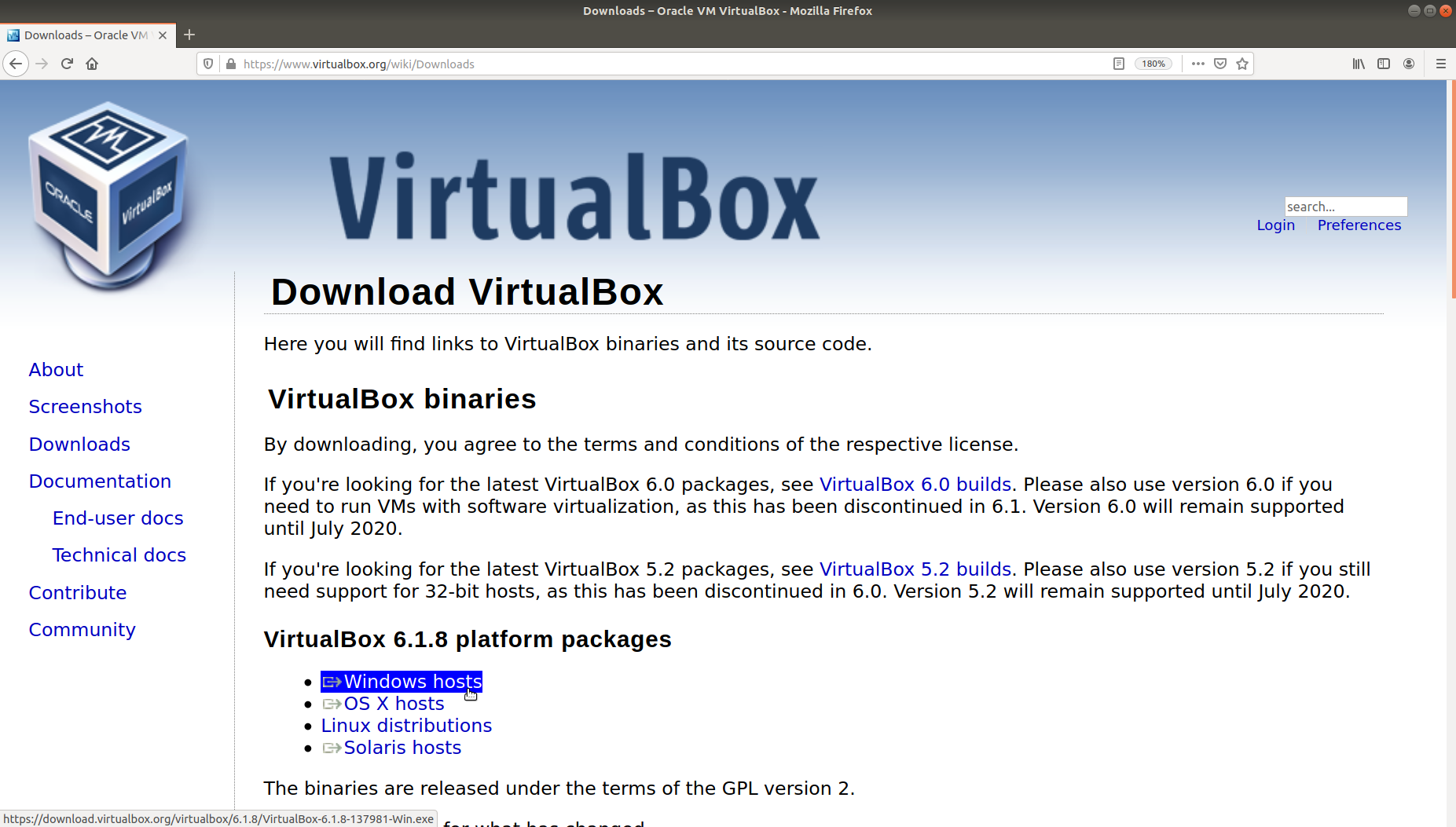 Figure 1: VirtualBox download page