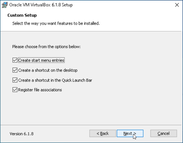 Figure 4: VirtualBox shortcut options